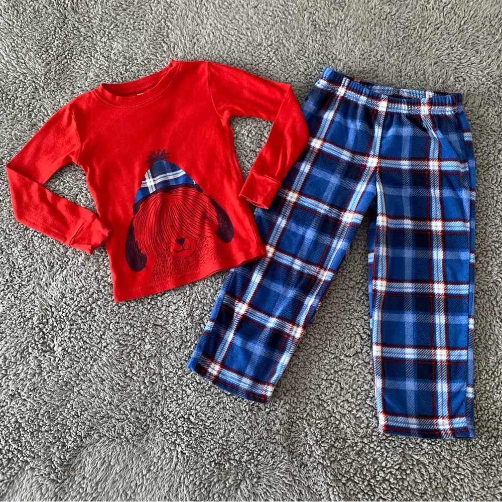 Carter's Toddler Pajama Set 4T Red and Blue Fleece Pants